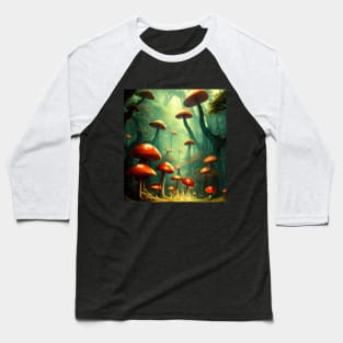 Red Mushroom Forest Baseball T-Shirt